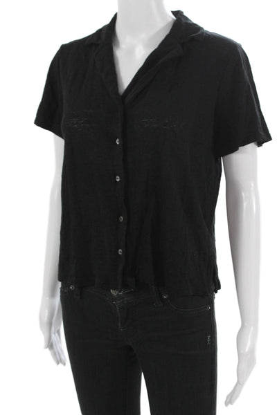 Banana Republic Womens Black Linen Collared Short Sleeve Button Up Top Size S