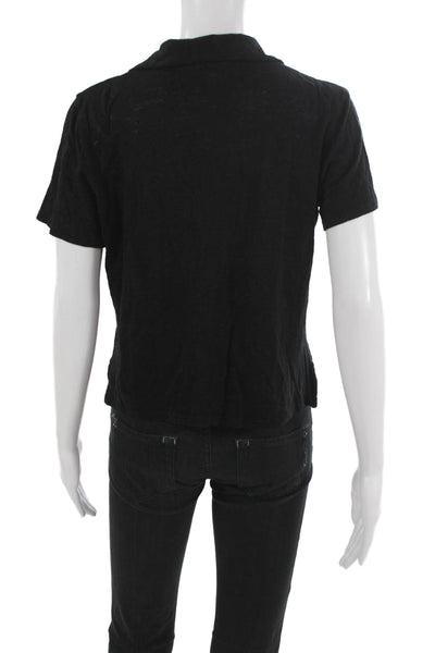 Banana Republic Womens Black Linen Collared Short Sleeve Button Up Top Size S