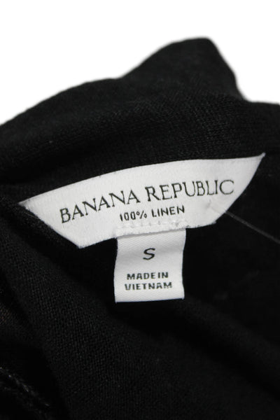 Banana Republic Womens Black Linen Collared Short Sleeve Button Up Top Size S