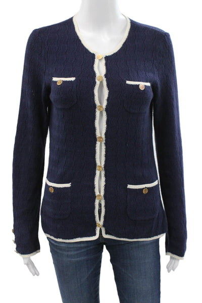 Trina Turk Womens Cardigan Blue Long Sleeve Round Neck Viscose Size S