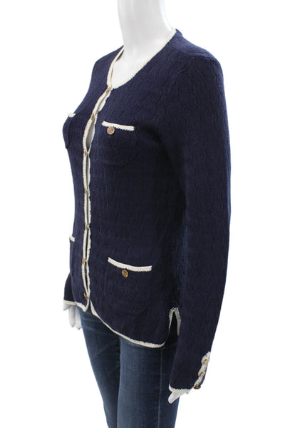 Trina Turk Womens Cardigan Blue Long Sleeve Round Neck Viscose Size S
