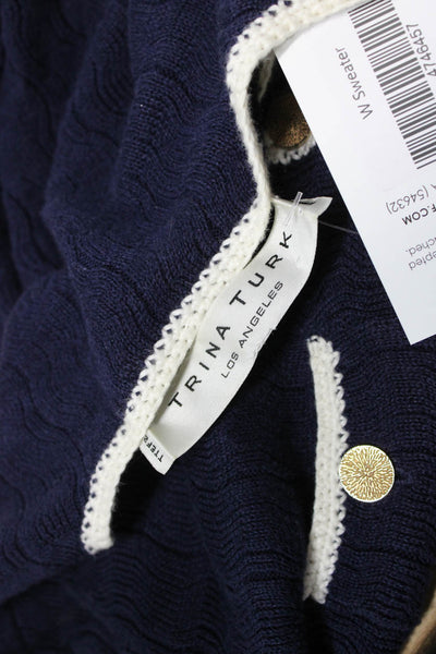 Trina Turk Womens Cardigan Blue Long Sleeve Round Neck Viscose Size S