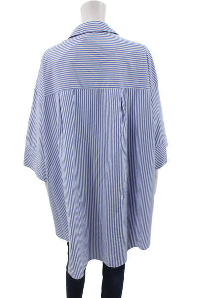 Topshop Women Tunic Button-Up Blue Striped Collared 3/4 Sleeve Size 10