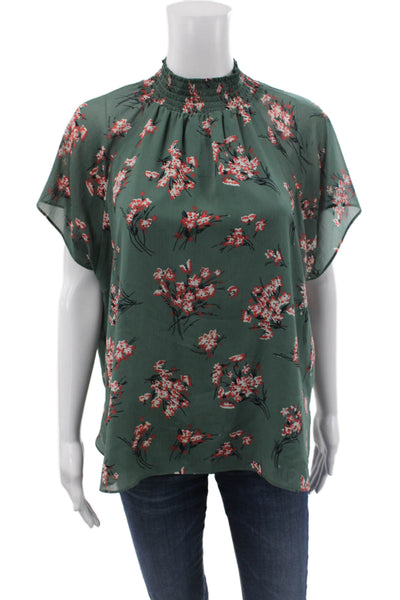 Madewell Women Floral High Neck Tunic Short Sleeve Green Size M