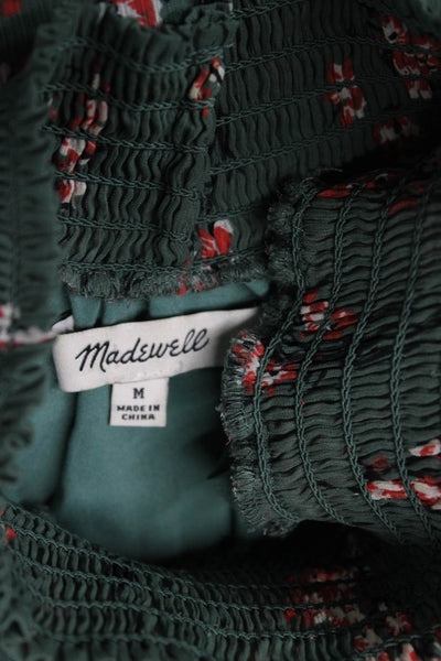 Madewell Women Floral High Neck Tunic Short Sleeve Green Size M