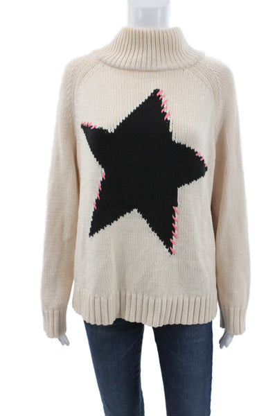 Lisa Todd Womens Pullover Turtleneck Sweater Ivory Geometric Star Size L
