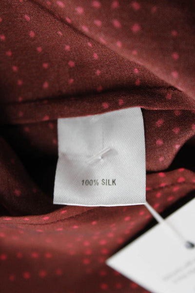 Tucker Women Tunic Blouse Red Silk Polka Dot Long Sleeve Round Neck Size M