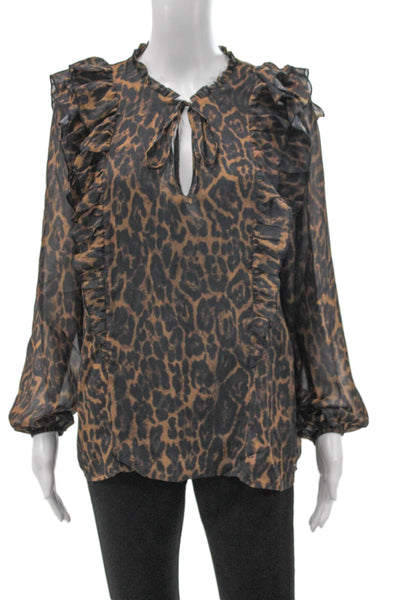 Aqua Womens V-Neck Long Sleeve Animal Print Tie Blouse Polyester Size M