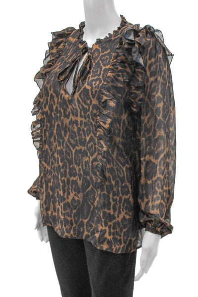 Aqua Womens V-Neck Long Sleeve Animal Print Tie Blouse Polyester Size M