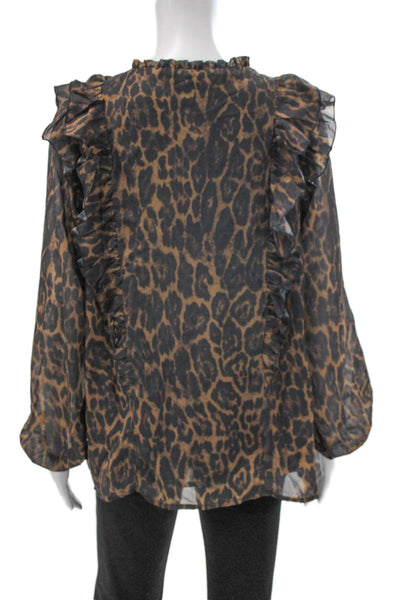 Aqua Womens V-Neck Long Sleeve Animal Print Tie Blouse Polyester Size M