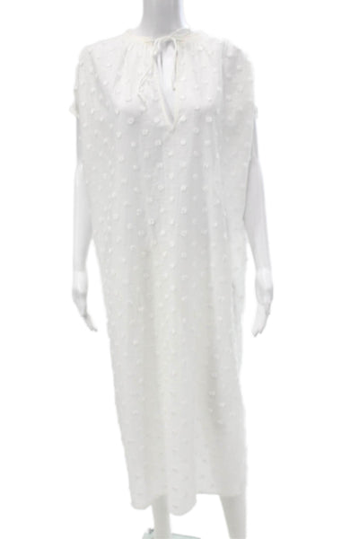 J Crew Womens Kaftan Dress White Polka Dot V-Neck Short Sleeve Long Size S