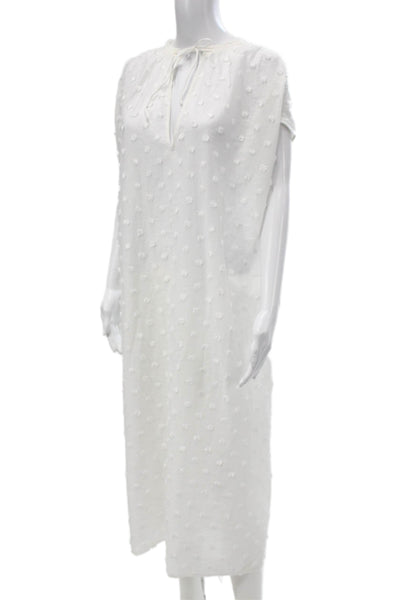 J Crew Womens Kaftan Dress White Polka Dot V-Neck Short Sleeve Long Size S