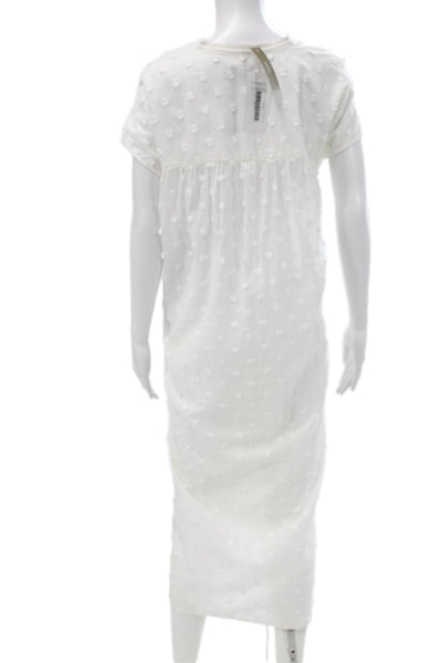 J Crew Womens Kaftan Dress White Polka Dot V-Neck Short Sleeve Long Size S