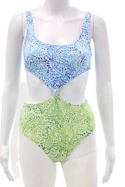 Solid & Striped Womens One Piece Swimsuit Blue Floral Polyamide Size XS