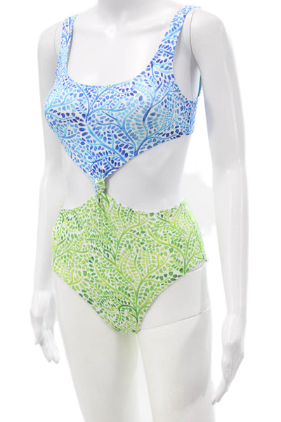 Solid & Striped Womens One Piece Swimsuit Blue Floral Polyamide Size XS