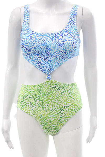 Solid & Striped Womens One Piece Swimsuit Blue Floral Leaf Size S