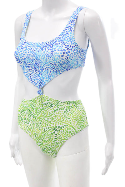 Solid & Striped Womens One Piece Swimsuit Blue Floral Leaf Size S