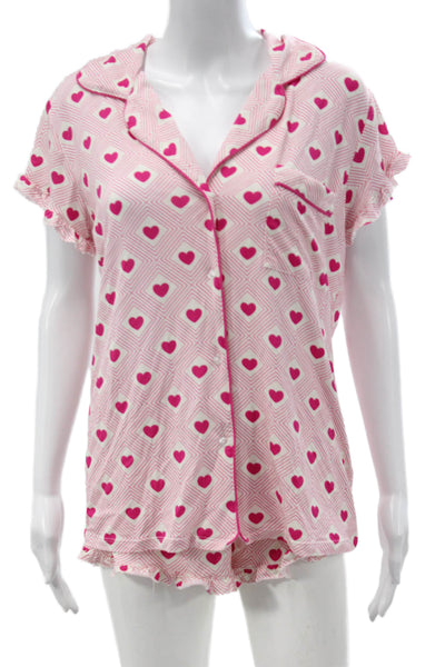 Stripe & Stare Womens Heart Collar Short Sleeve Shorts Set Pajama Set Pink Sz S