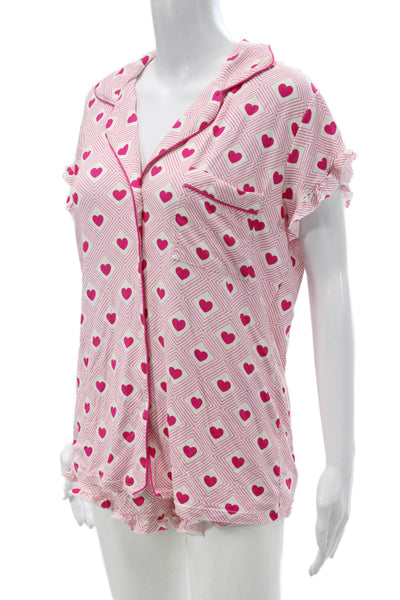 Stripe & Stare Womens Heart Collar Short Sleeve Shorts Set Pajama Set Pink Sz S