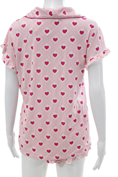Stripe & Stare Womens Heart Collar Short Sleeve Shorts Set Pajama Set Pink Sz S