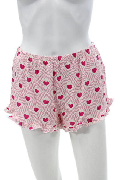 Stripe & Stare Womens Heart Collar Short Sleeve Shorts Set Pajama Set Pink Sz S