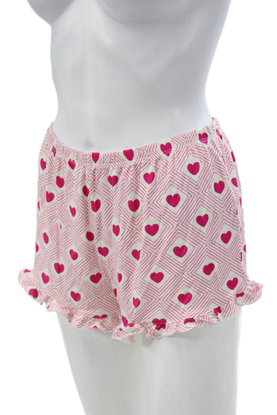 Stripe & Stare Womens Heart Collar Short Sleeve Shorts Set Pajama Set Pink Sz S