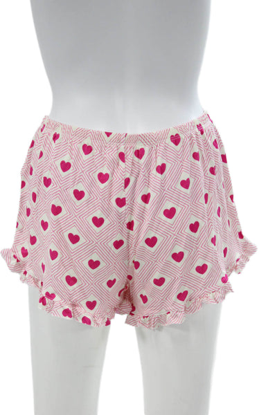 Stripe & Stare Womens Heart Collar Short Sleeve Shorts Set Pajama Set Pink Sz S