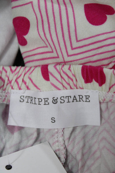 Stripe & Stare Womens Heart Collar Short Sleeve Shorts Set Pajama Set Pink Sz S