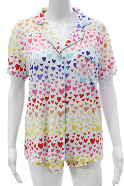 Stripe & Stare Womens Heart Collar Short Sleeve Pajama Set Multicolor Sz S
