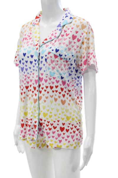 Stripe & Stare Womens Heart Collar Short Sleeve Pajama Set Multicolor Sz S