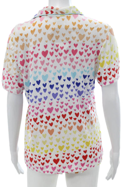 Stripe & Stare Womens Heart Collar Short Sleeve Pajama Set Multicolor Sz S