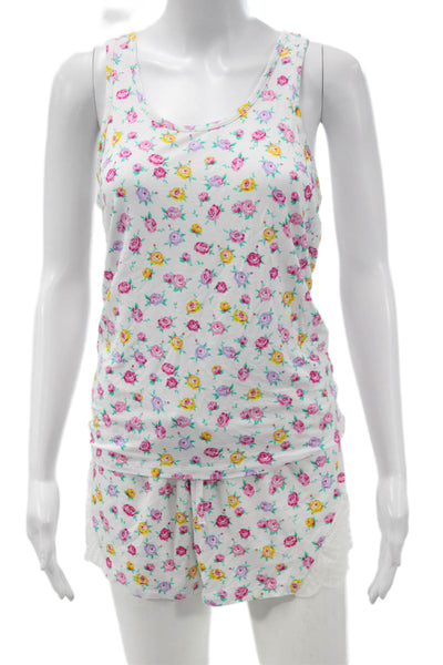 Stripe & Stare Womens Floral Lace Trim Sleeveless Pajama Set White Multi Size M