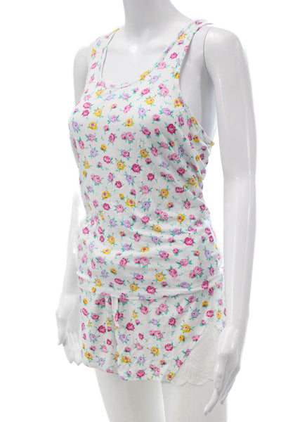 Stripe & Stare Womens Floral Lace Trim Sleeveless Pajama Set White Multi Size M