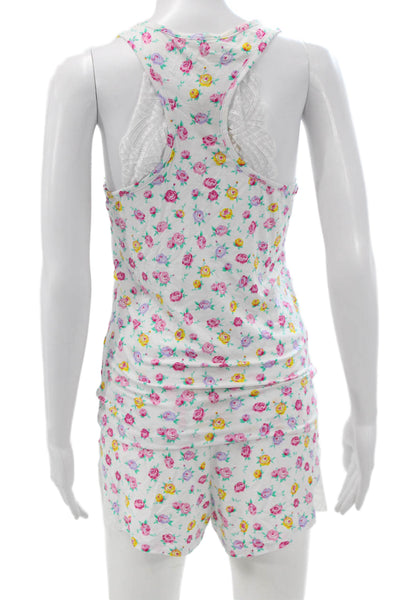 Stripe & Stare Womens Floral Lace Trim Sleeveless Pajama Set White Multi Size M