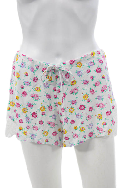Stripe & Stare Womens Floral Lace Trim Sleeveless Pajama Set White Multi Size M