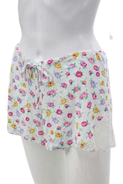 Stripe & Stare Womens Floral Lace Trim Sleeveless Pajama Set White Multi Size M