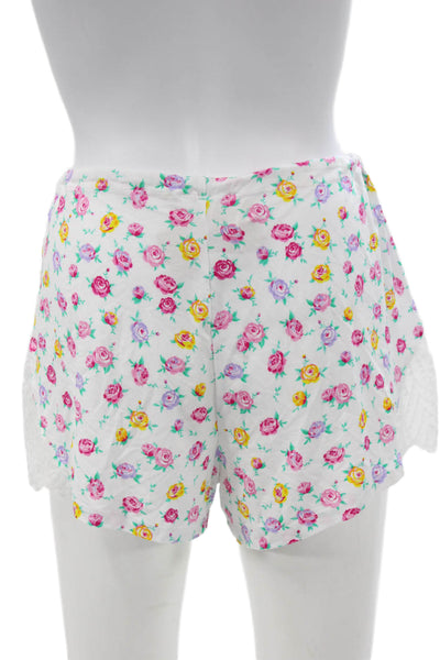 Stripe & Stare Womens Floral Lace Trim Sleeveless Pajama Set White Multi Size M