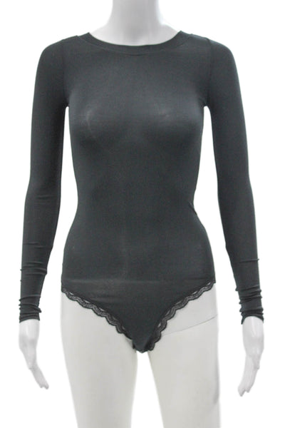 Stripe & Stare Women One Piece Bodysuit Gray Modal Long Sleeve Size XS