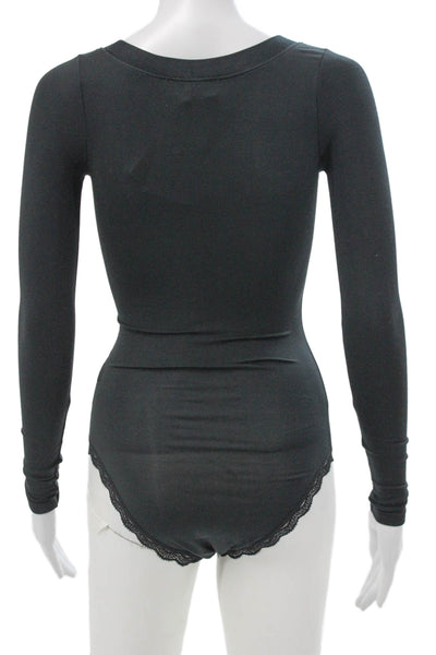 Stripe & Stare Women One Piece Bodysuit Gray Modal Long Sleeve Size XS