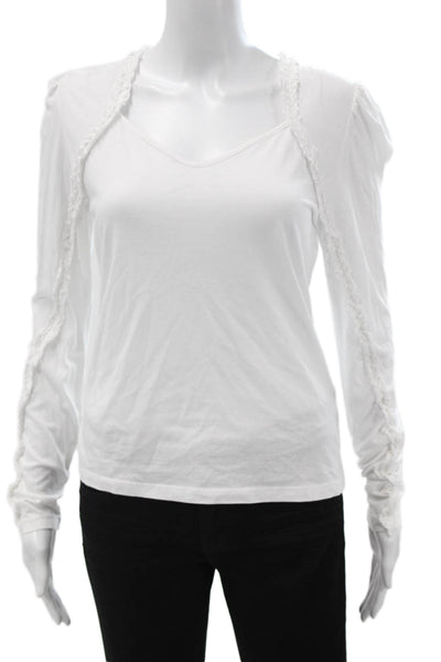 Generation Love Womens Basic V-Neck Long Sleeve White T-Shirt Size S