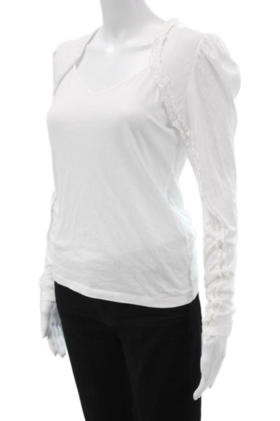 Generation Love Womens Basic V-Neck Long Sleeve White T-Shirt Size S