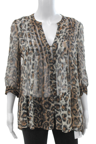 Joie Womens Silk Animal Print Tunic Blouse V-Neck 3/4 Sleeve Size M