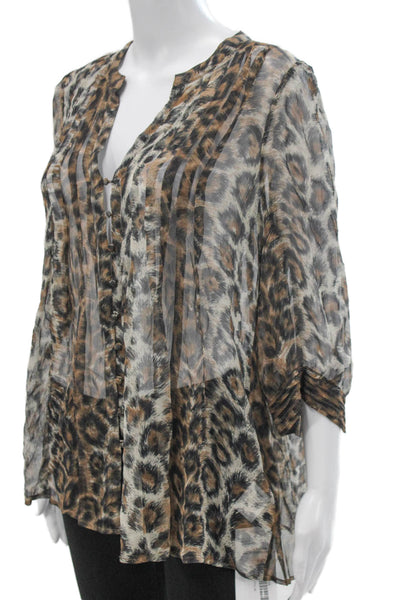 Joie Womens Silk Animal Print Tunic Blouse V-Neck 3/4 Sleeve Size M