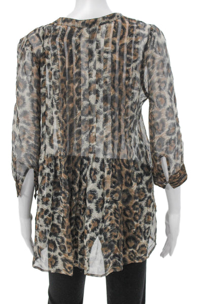 Joie Womens Silk Animal Print Tunic Blouse V-Neck 3/4 Sleeve Size M