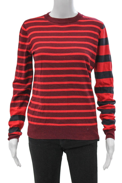 Derek Lam Women Striped Cotton Crew Neck Pullover Long Sleeve Red Size S