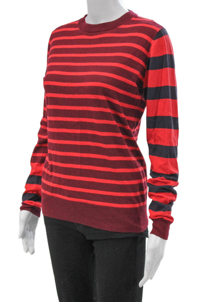 Derek Lam Women Striped Cotton Crew Neck Pullover Long Sleeve Red Size S