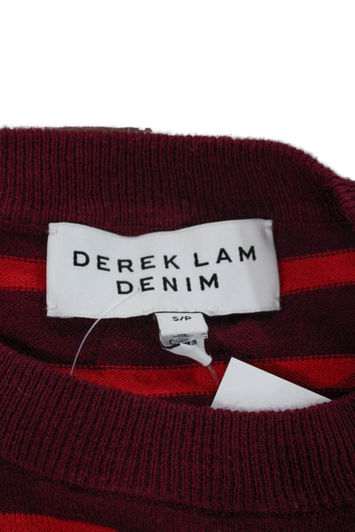 Derek Lam Women Striped Cotton Crew Neck Pullover Long Sleeve Red Size S
