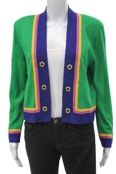 St. John Collection By Marie Gray Womens Cardigan Green Striped V Neck Size 4