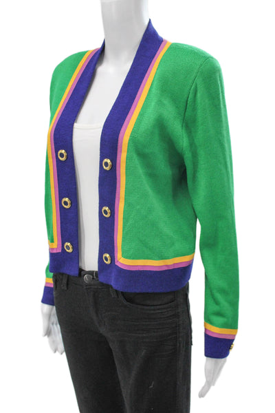 St. John Collection By Marie Gray Womens Cardigan Green Striped V Neck Size 4