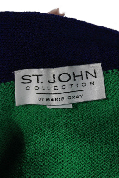 St. John Collection By Marie Gray Womens Cardigan Green Striped V Neck Size 4